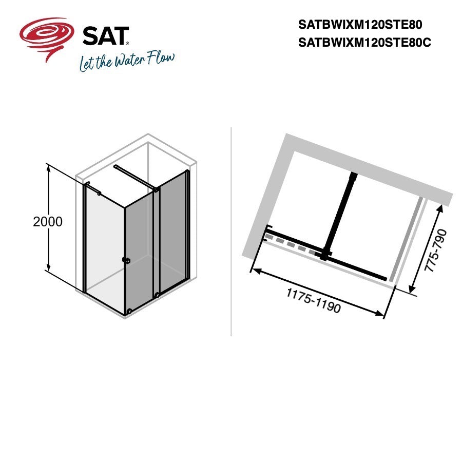 SATBWIXM120STE80C SAT Walk-In Xmotion 120 x 80 pravokotna tuš kabina črna