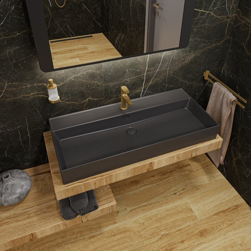 SATINF10046BKM SAT Infinitio 100 x 46 cm nadpultni keramični umivalnik z odprtino za armaturo črni