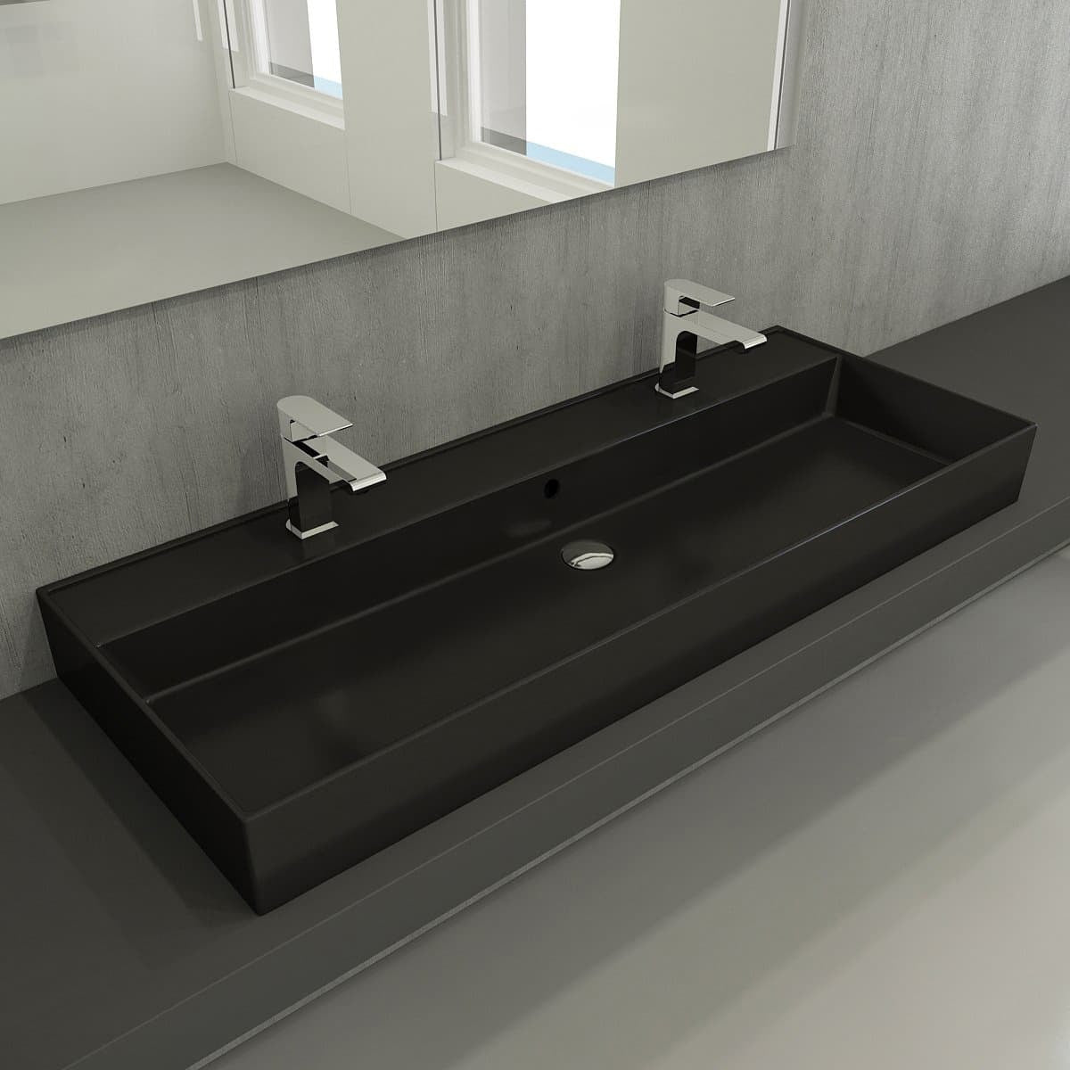 SATINF12046BKM SAT Infinitio 121 x 47 cm dvojni keramični umivalnik z 2 odprtinama črni