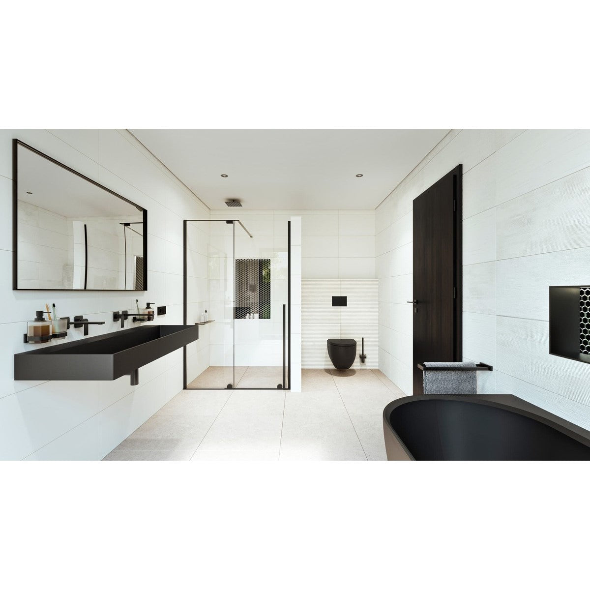 SATINF12046BKM SAT Infinitio 121 x 47 cm dvojni keramični umivalnik z 2 odprtinama črni