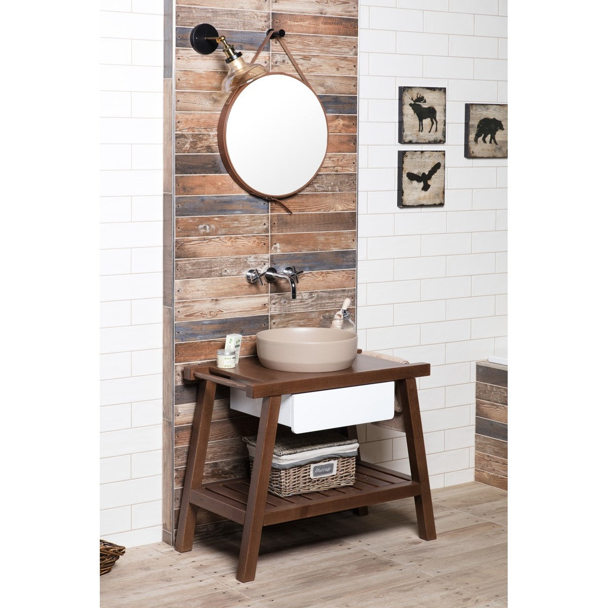 SATINF3939LBRM SAT Infinitio 39 x 39 cm okrogli bež nadpultni keramični umivalnik z mat zaključkom