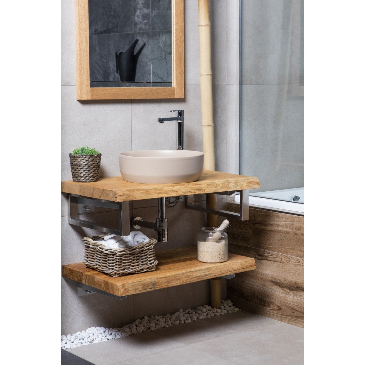 SATINF3939LBRM SAT Infinitio 39 x 39 cm okrogli bež nadpultni keramični umivalnik z mat zaključkom