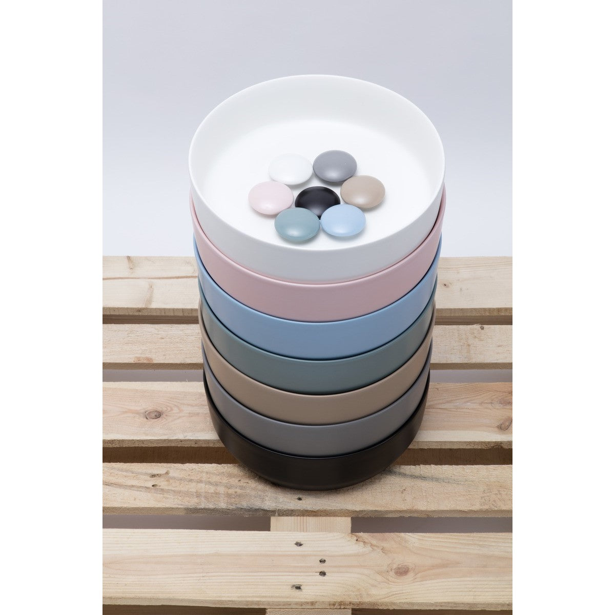 SATINF3939LBRM SAT Infinitio 39 x 39 cm okrogli bež nadpultni keramični umivalnik z mat zaključkom