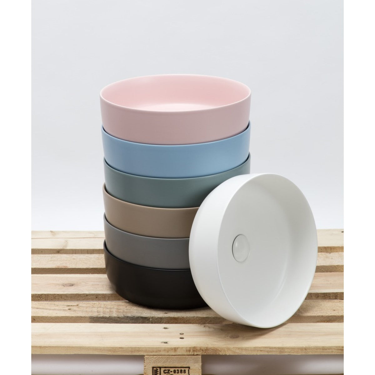 SATINF3939LBRM SAT Infinitio 39 x 39 cm okrogli bež nadpultni keramični umivalnik z mat zaključkom