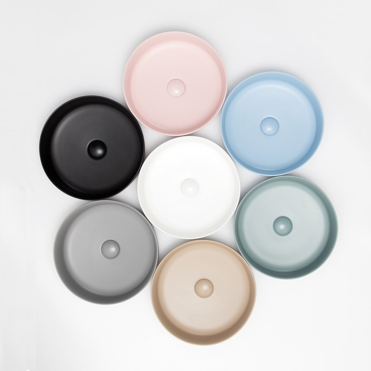 SATINF3939LBRM SAT Infinitio 39 x 39 cm okrogli bež nadpultni keramični umivalnik z mat zaključkom