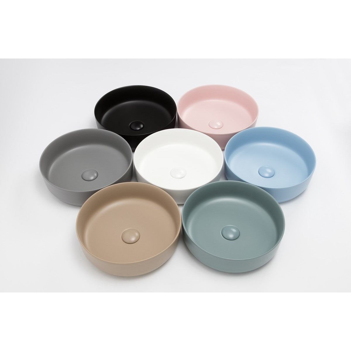 SATINF3939LBRM SAT Infinitio 39 x 39 cm okrogli bež nadpultni keramični umivalnik z mat zaključkom