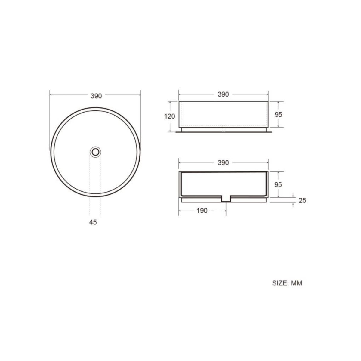 SATINF3939LBRM SAT Infinitio 39 x 39 cm okrogli bež nadpultni keramični umivalnik z mat zaključkom