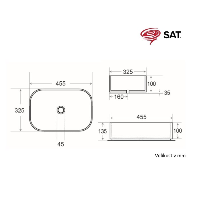 SATINF4532DGEM SAT Infinitio 45,5 x 32,5 cm pravokotni zeleni nadpultni keramični umivalnik z mat zaključkom