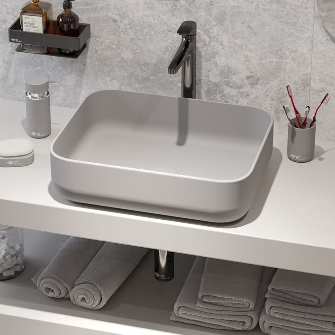 SATINF5039LGRM SAT Infinitio 50 x 39 cm pravokotni sivi nadpultni keramični umivalnik z mat zaključkom