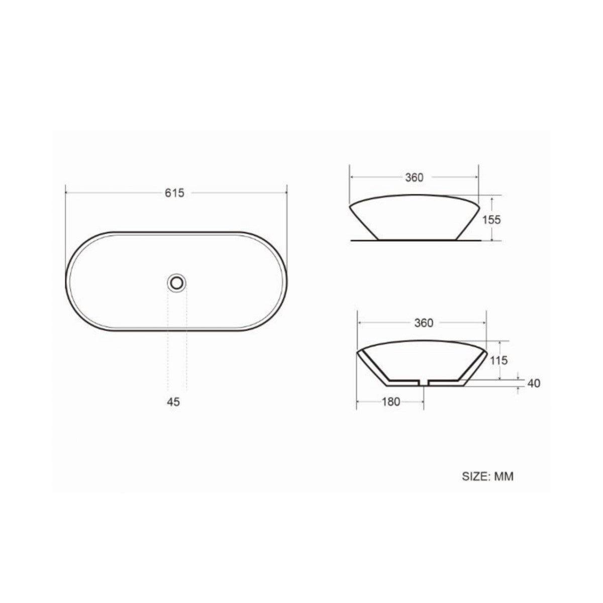 SATINF61536 SAT Infinitio 61,5 x 36 cm ovalni nadpultni keramični umivalnik