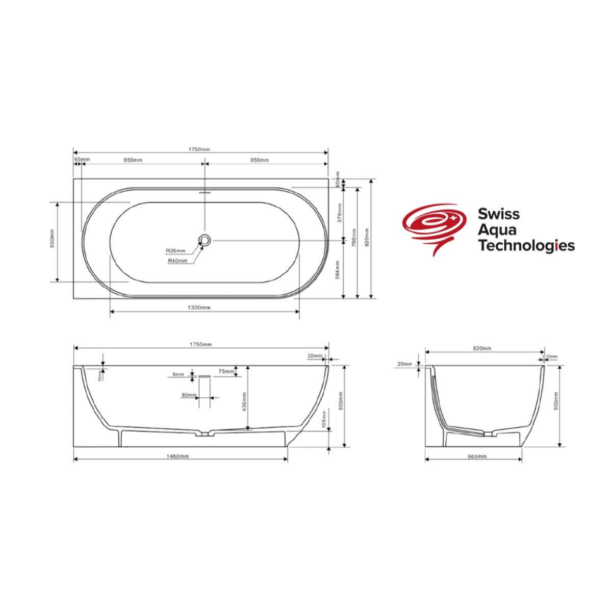 SATNEL1700 SAT Nelly črna prostostoječa kopalna kad iz litega marmorja