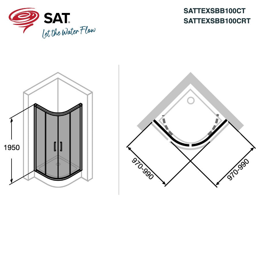 SATTEXSBB100CRT SAT TEX BB 100 x 100 polkrožna tuš kabina brez okvirja