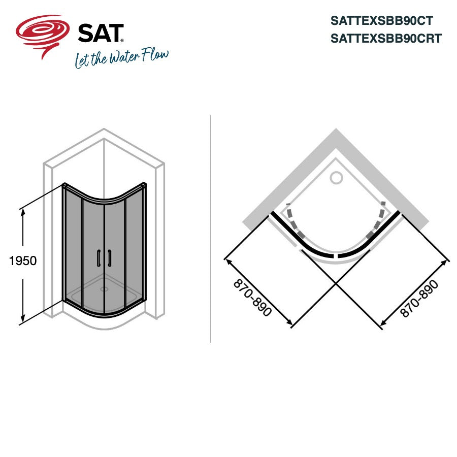 SATTEXSBB90CRT SAT TEX BB 90 x 90 polkrožna tuš kabina brez okvirja