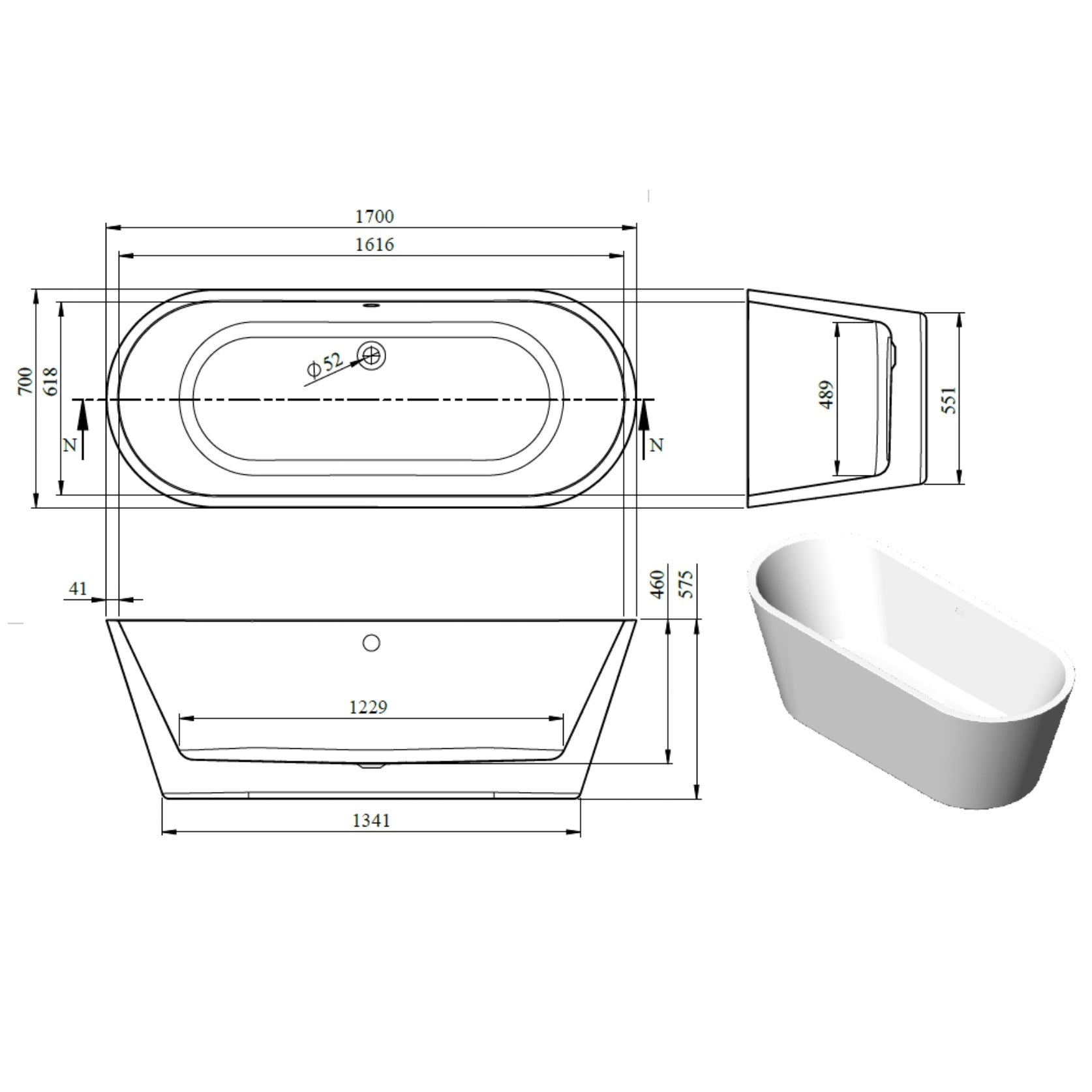 SATZA1700 SAT Zara New prostostoječa kopalna kad iz akrila