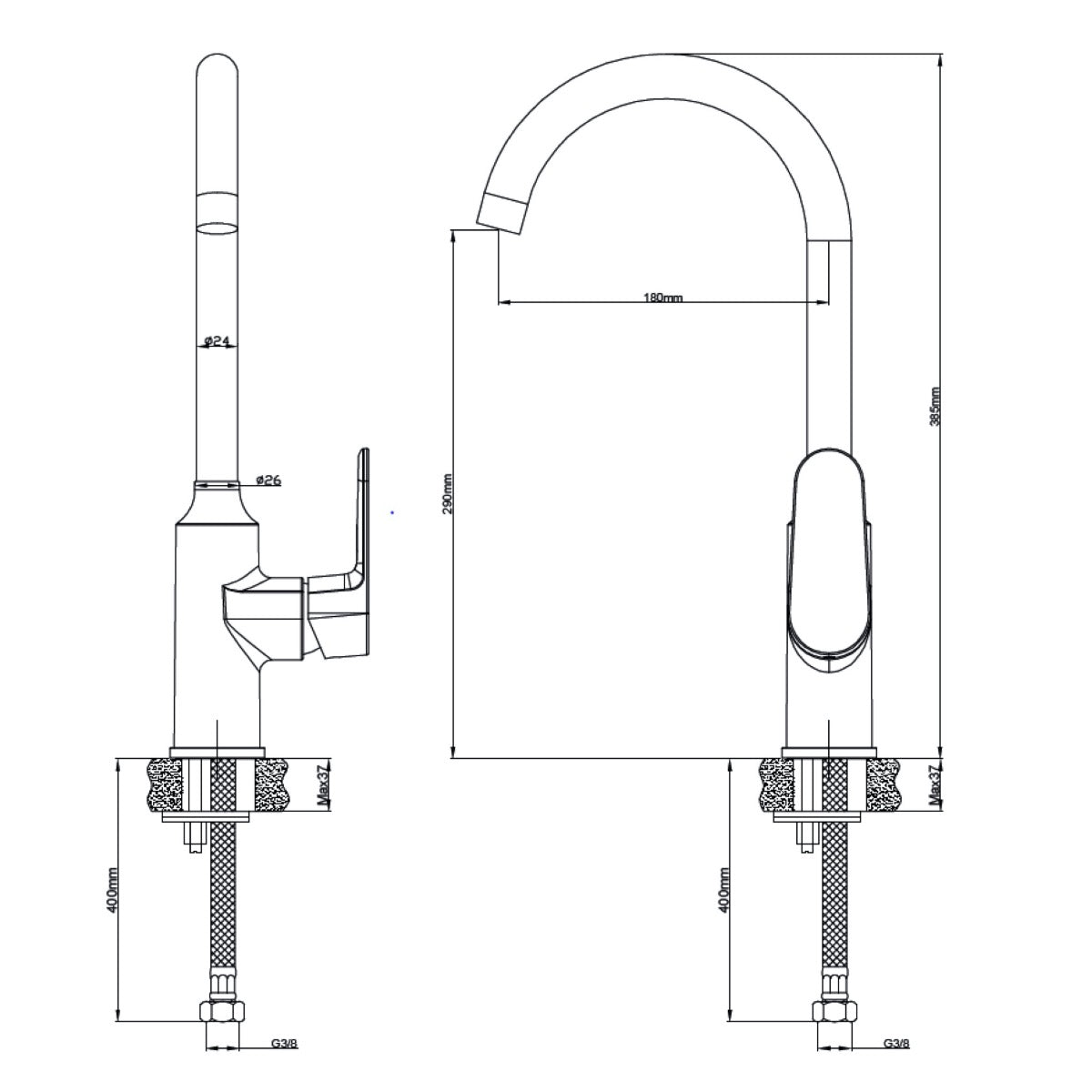 Kuhinjska armatura-SIKOBSLU280 SIKO Lucida visoka vrtljiva kuhinjska armatura -KOPALNICA-ONLINE.SI