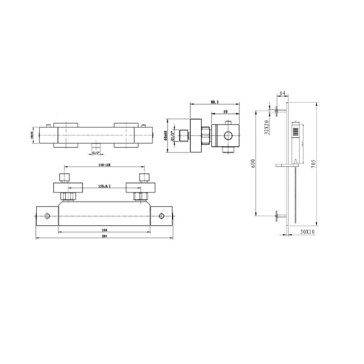 SIKOBSTSET268H Optima stenska termostatska armatura s tuš setom
