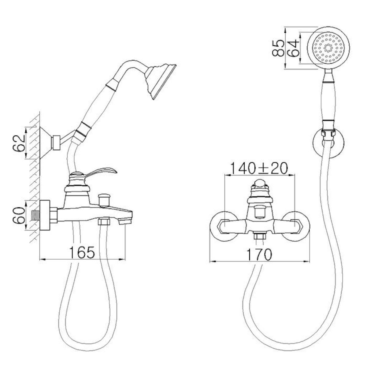 SIKOBWFL223 WF Provence stenska armatura za kad s tuš setom retro izgleda