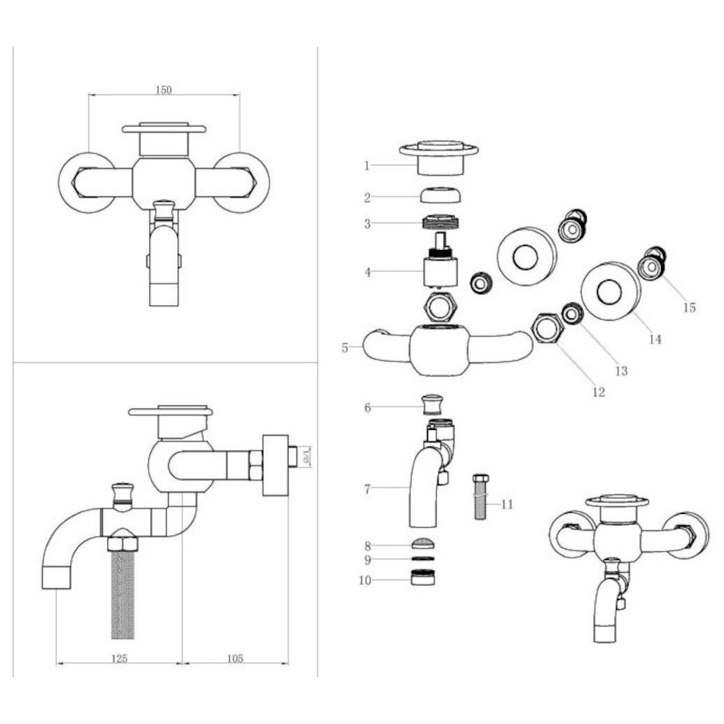 SIKOBWFS223 WF Loft Industrial stenska armatura za kad s tuš ročko