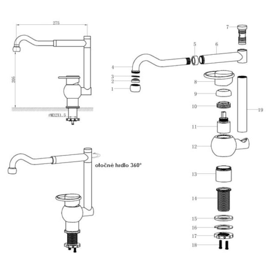 SIKOBWFS281 WF Loft Industrial vrtljiva kuhinjska armatura
