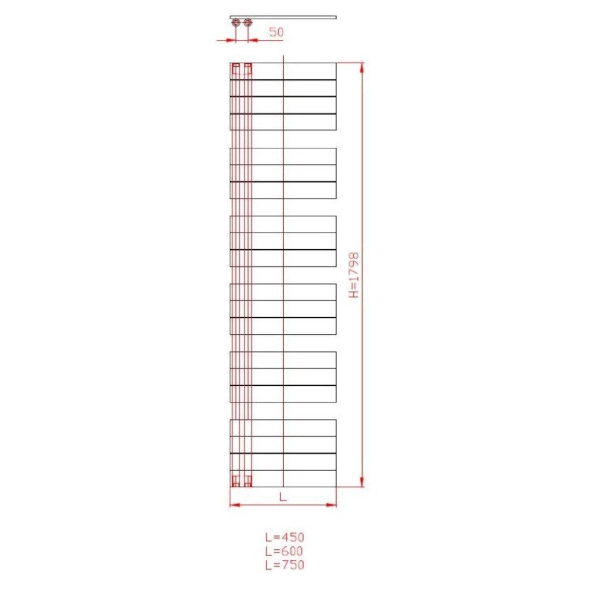 SIKODHR5001800A Anima Oliver 45 cm x 179 cm kopalniški radiator univerzalni