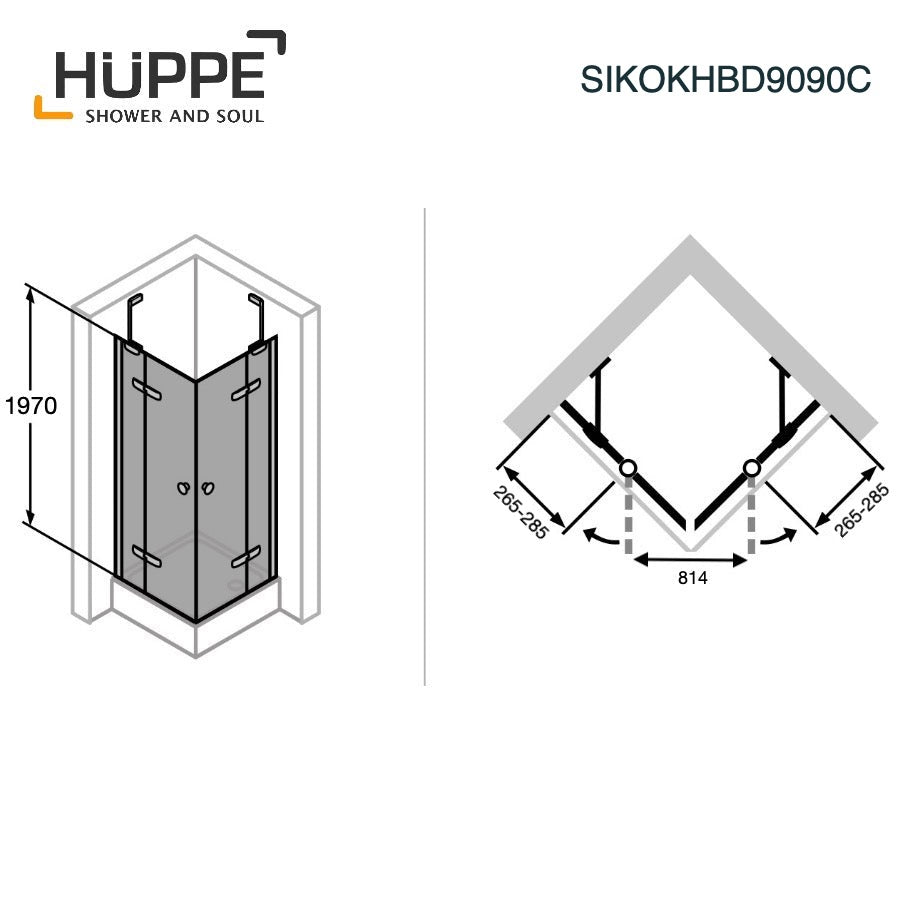 SIKOKHBD9090C Hüppe Strike New 90 x 90 črna kvadratna tuš kabina