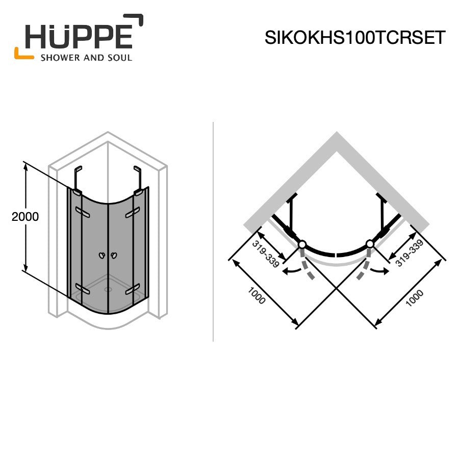 SIKOKHS100TCRSET Hüppe Strike New 100 x 100 polkrožna tuš kabina