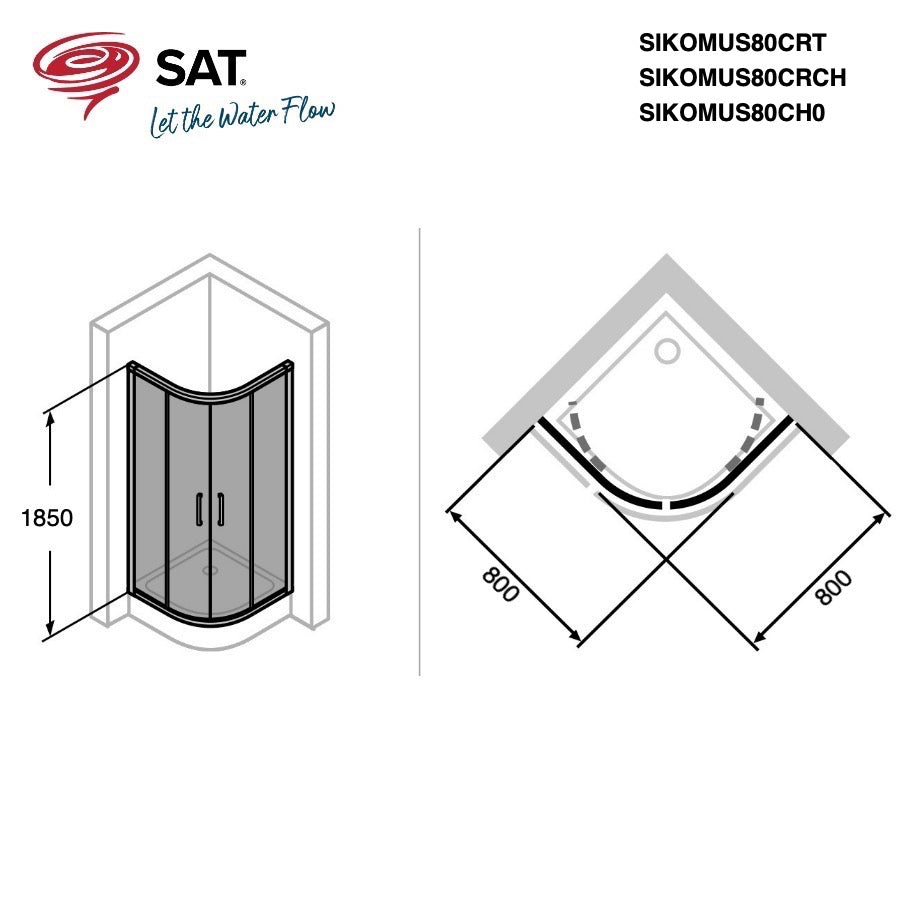 SIKOMUS80CRCH SAT PROJECT 80 x 80 polkrožna tuš kabina