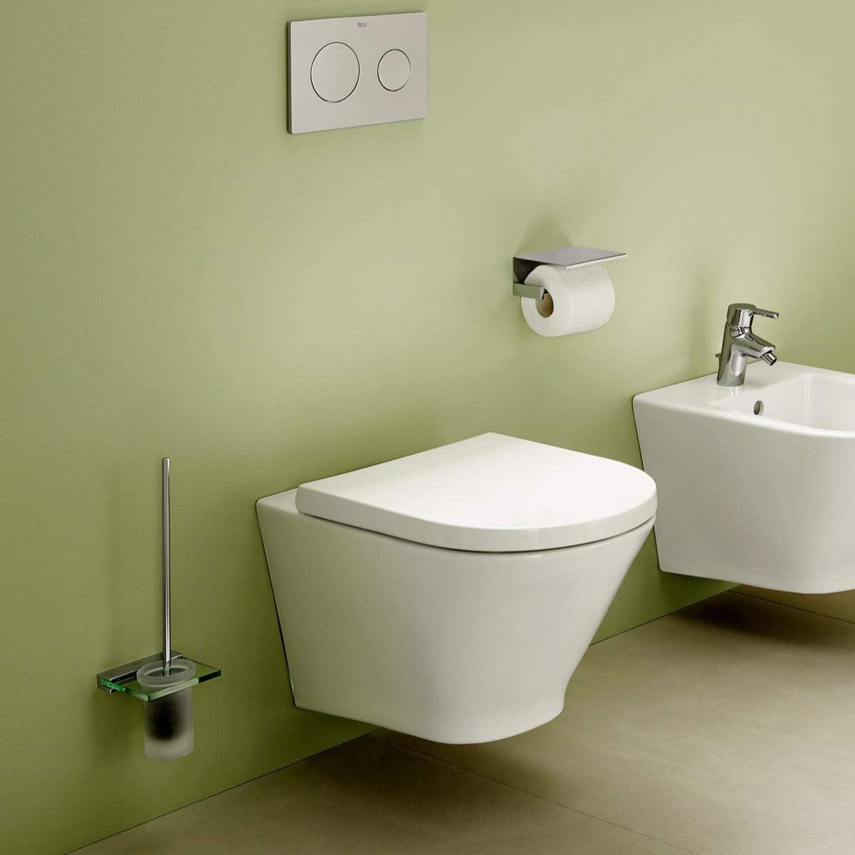 SIKOSRG001 Roca The Gap viseča brezrobna WC školjka z WC desko s počasnim zapiranjem