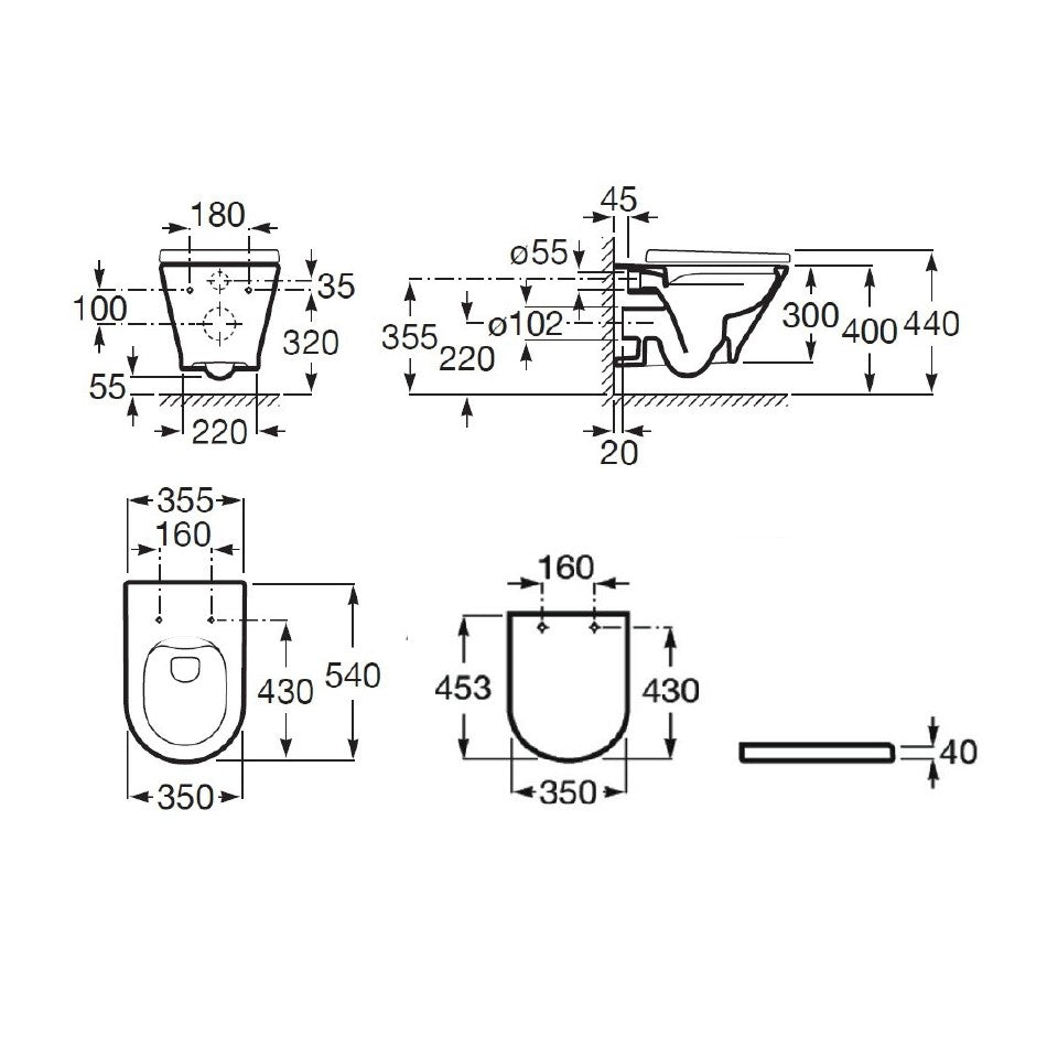 SIKOSRG00U Roca The Gap viseča brezrobna WC školjka z WC desko s počasnim zapiranjem