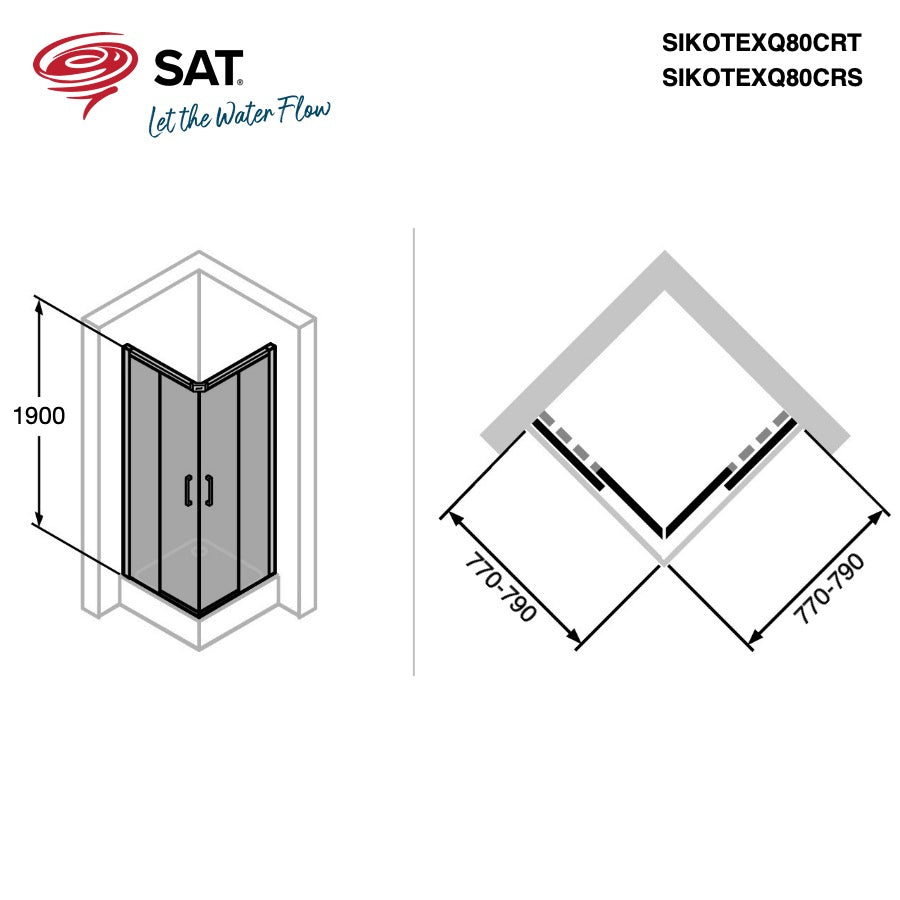 SIKOTEXQ80CRS SAT TEX 80 x 80 kvadratna tuš kabina