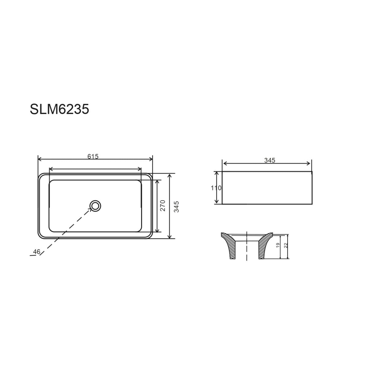 SLM6235 Triomini Slim 62 x 35 cm pravokotni nadpultni umivalnik
