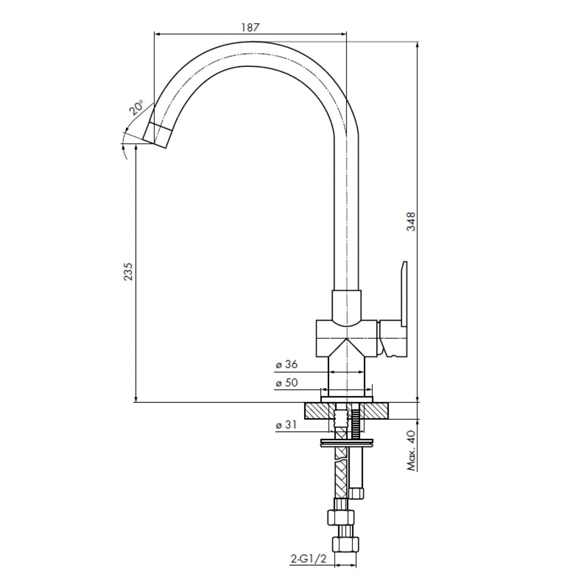 SO180 Optima Sofie visoka vrtljiva kuhinjska armatura
