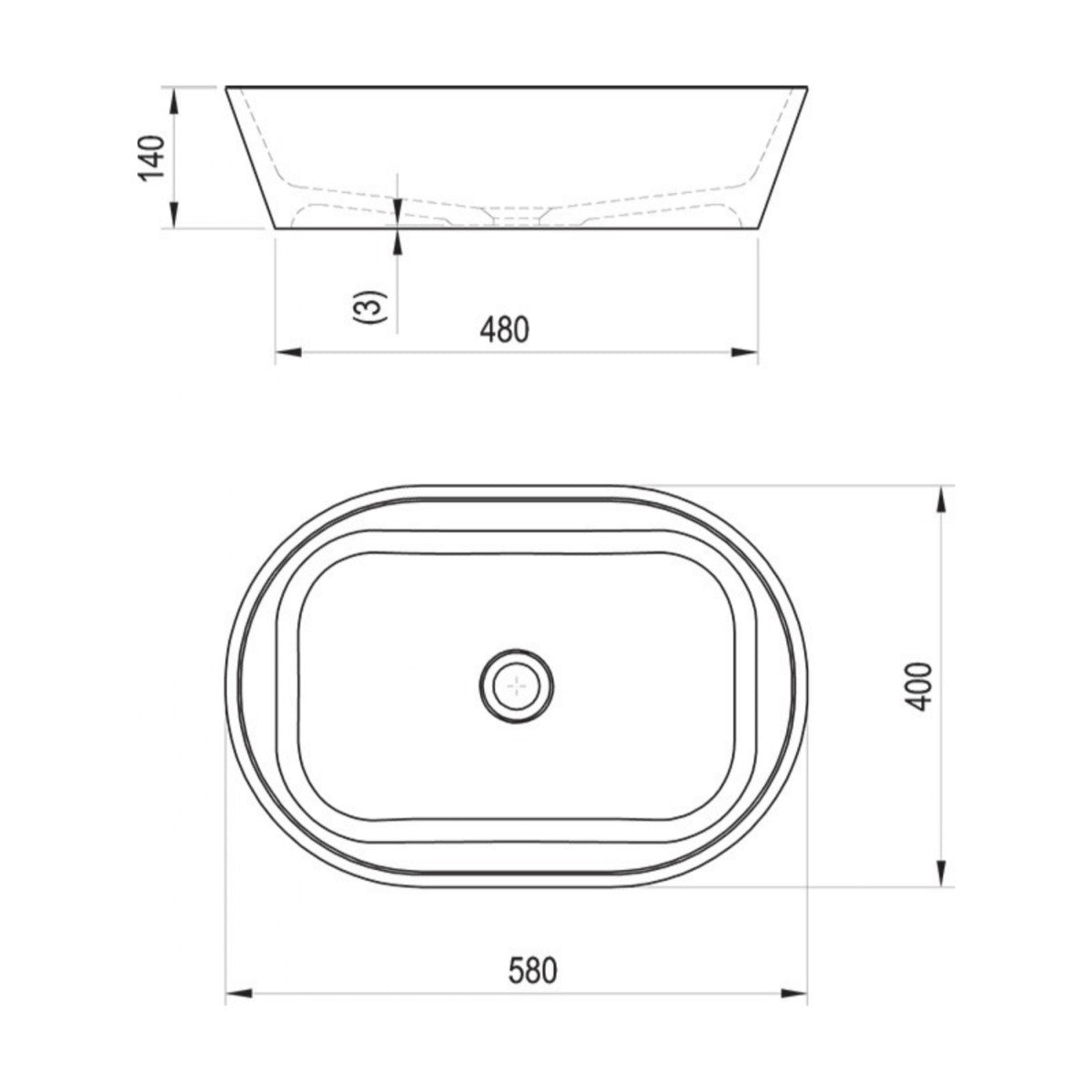 SOLO5800 Ravak Solo 58 x 40 cm ovalni nadpultni umivalnik iz litega marmorja