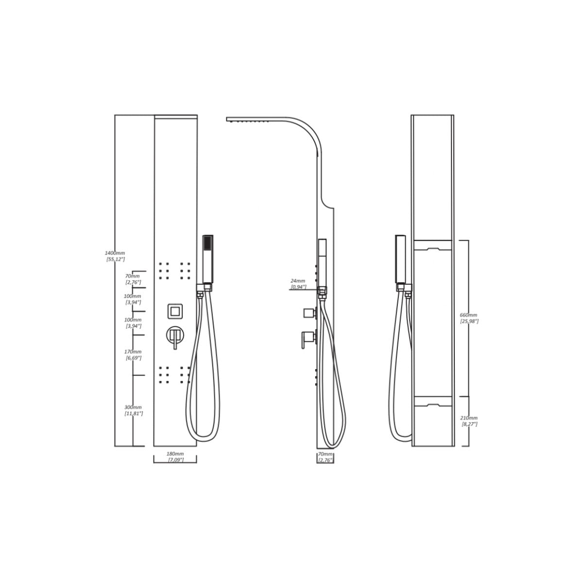 STEELSHOWER Anima Steel masažni tuš panel