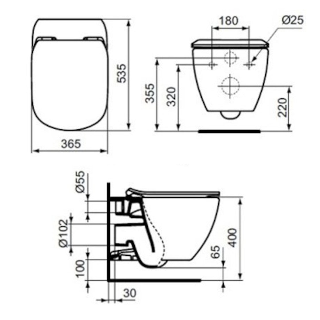 T007901 Ideal Standard Tesi AQUABLADE viseča brezrobna WC školjka