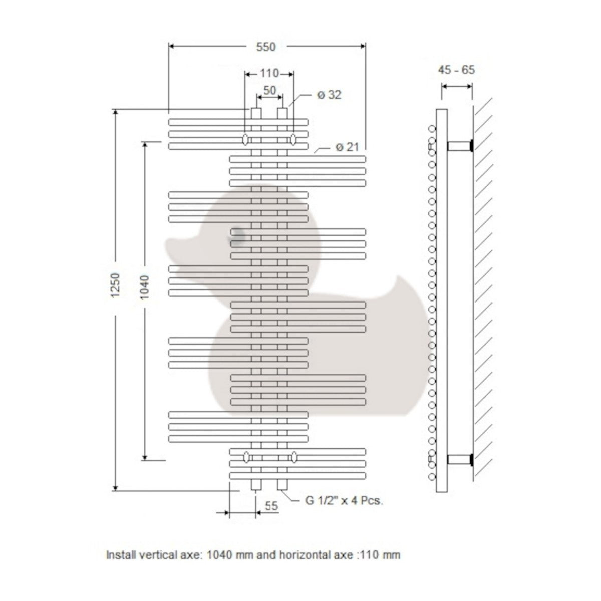TI5501250CRS Anima Titus 55 cm x 125 cm kopalniški radiator univerzalni