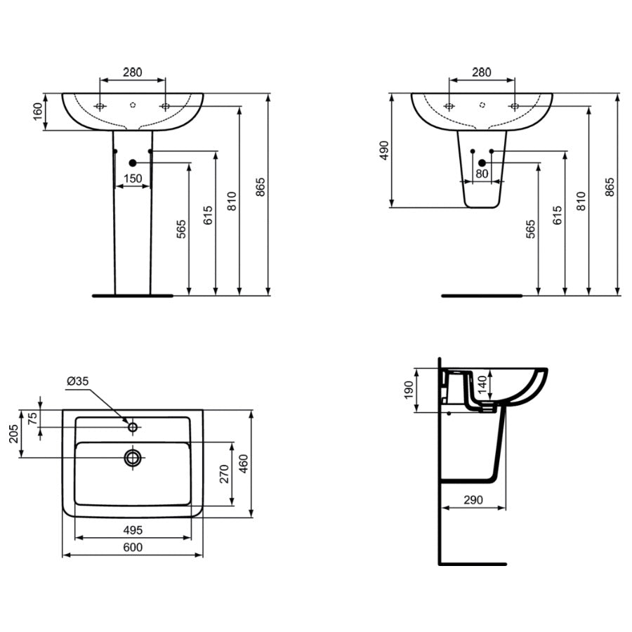 V302701 Ideal Standard Eurovit Plus 60 x 46 cm keramični umivalnik z odprtino za armaturo