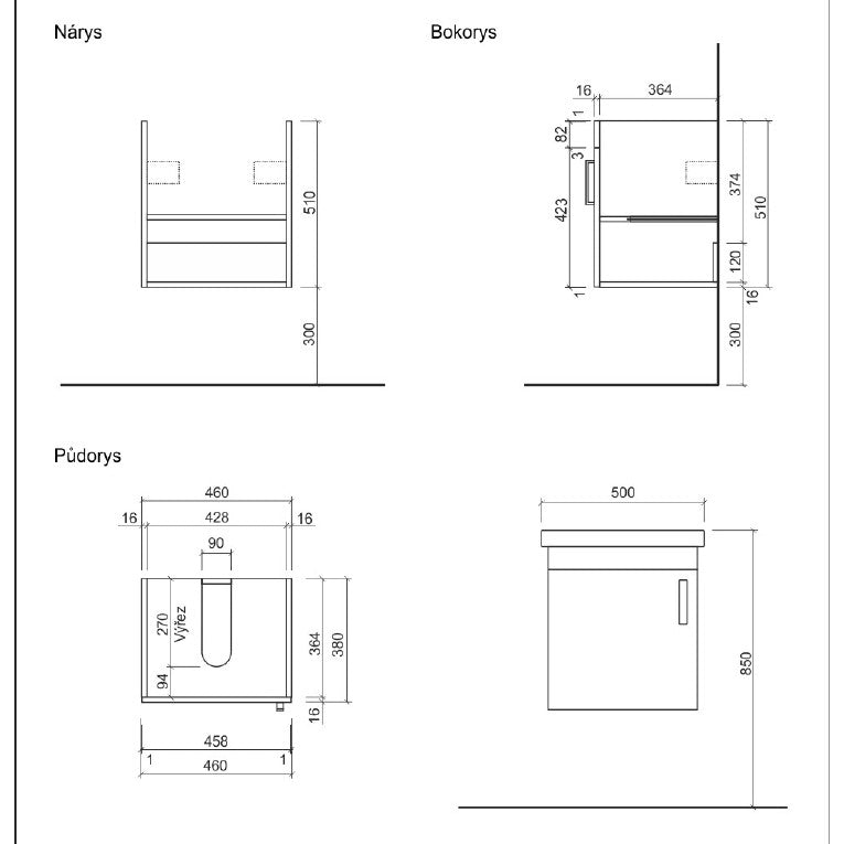 VARIO250DBDB Naturel Vario Dekor 50 x 40 cm umivalnik z omarico