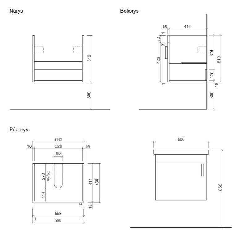 VARIO260DBBL Naturel Vario Dekor 60 x 40 cm umivalnik z omarico
