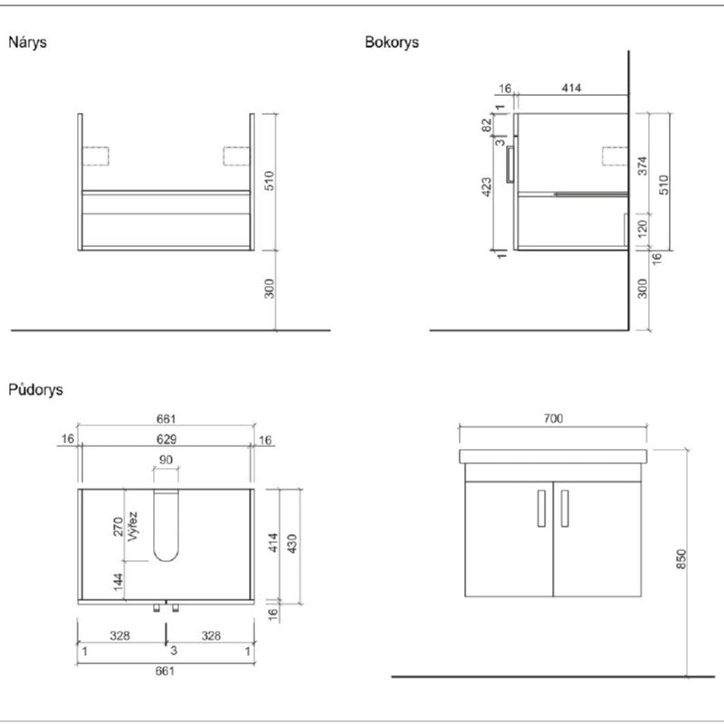 VARIO270DBBL Naturel Vario Dekor 70 x 40 cm umivalnik z omarico