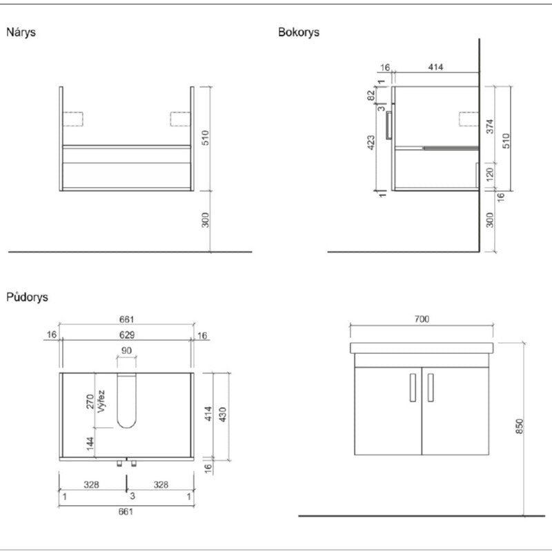 VARIO270BIDB Naturel Vario Dekor 70 x 40 cm umivalnik z omarico