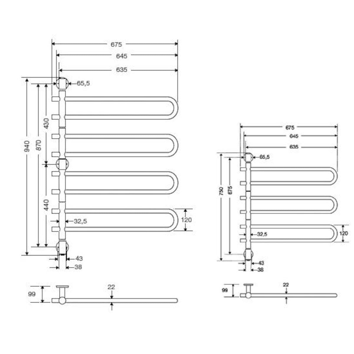 VE2675750NRZ P.M.H. Venus 84 cm x 68 cm električni stenski sušilec za brisače