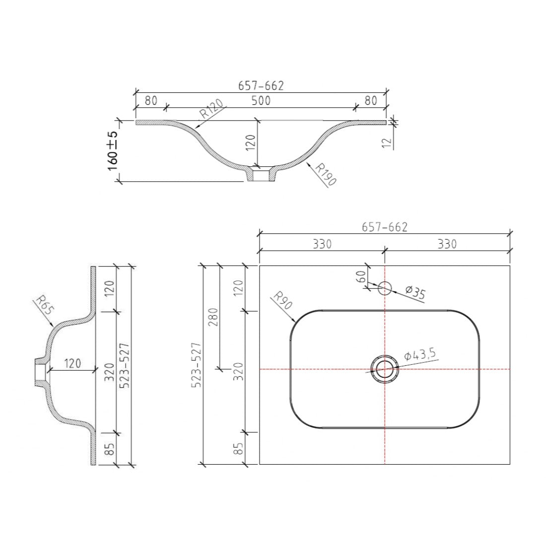 VE6653BM Naturel Verona 66 x 52,7 cm vgradni umivalnik iz litega marmorja z odprtino za armaturo