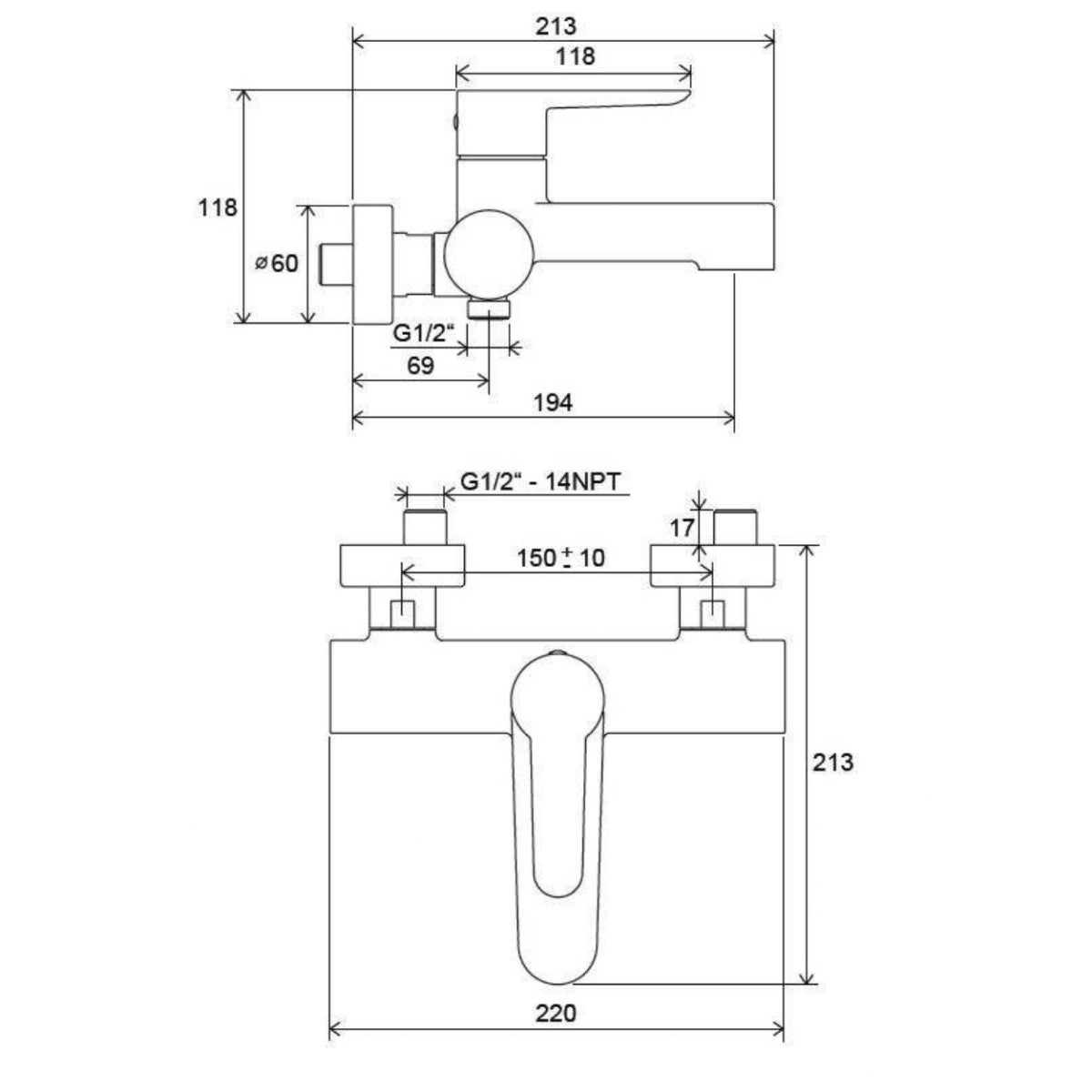 X070115 Ravak Puri stenska armatura za kad