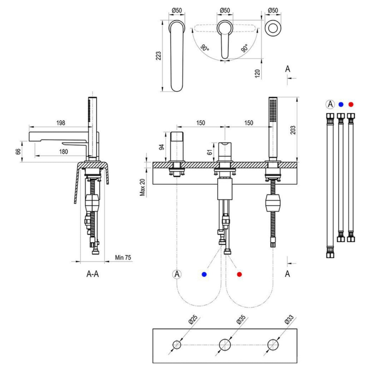 X070142 Ravak Puri armatura za kad s tuš ročko za namestitev na rob kadi