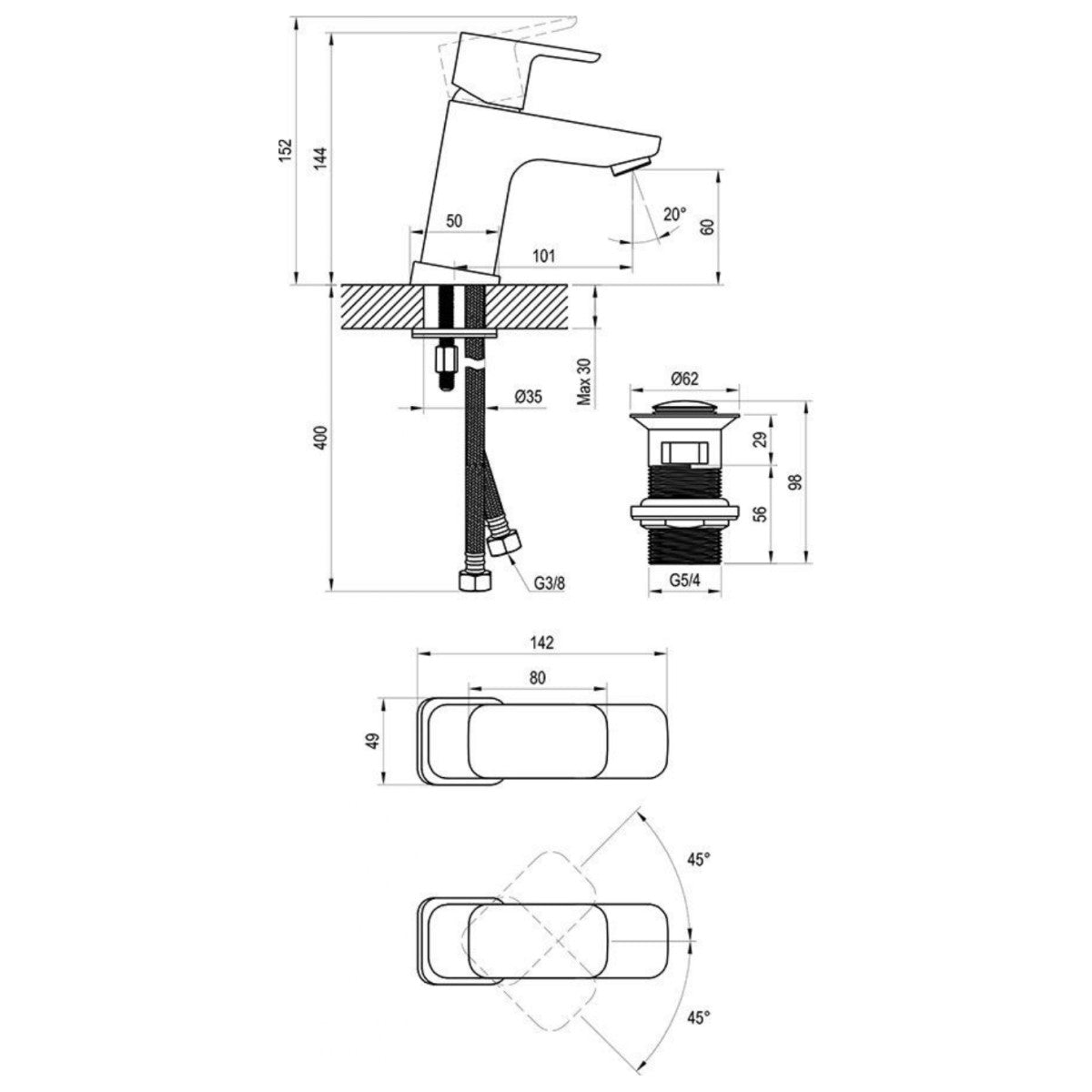 X070147 Ravak 10° Free Click-Clack armatura za umivalnik črna