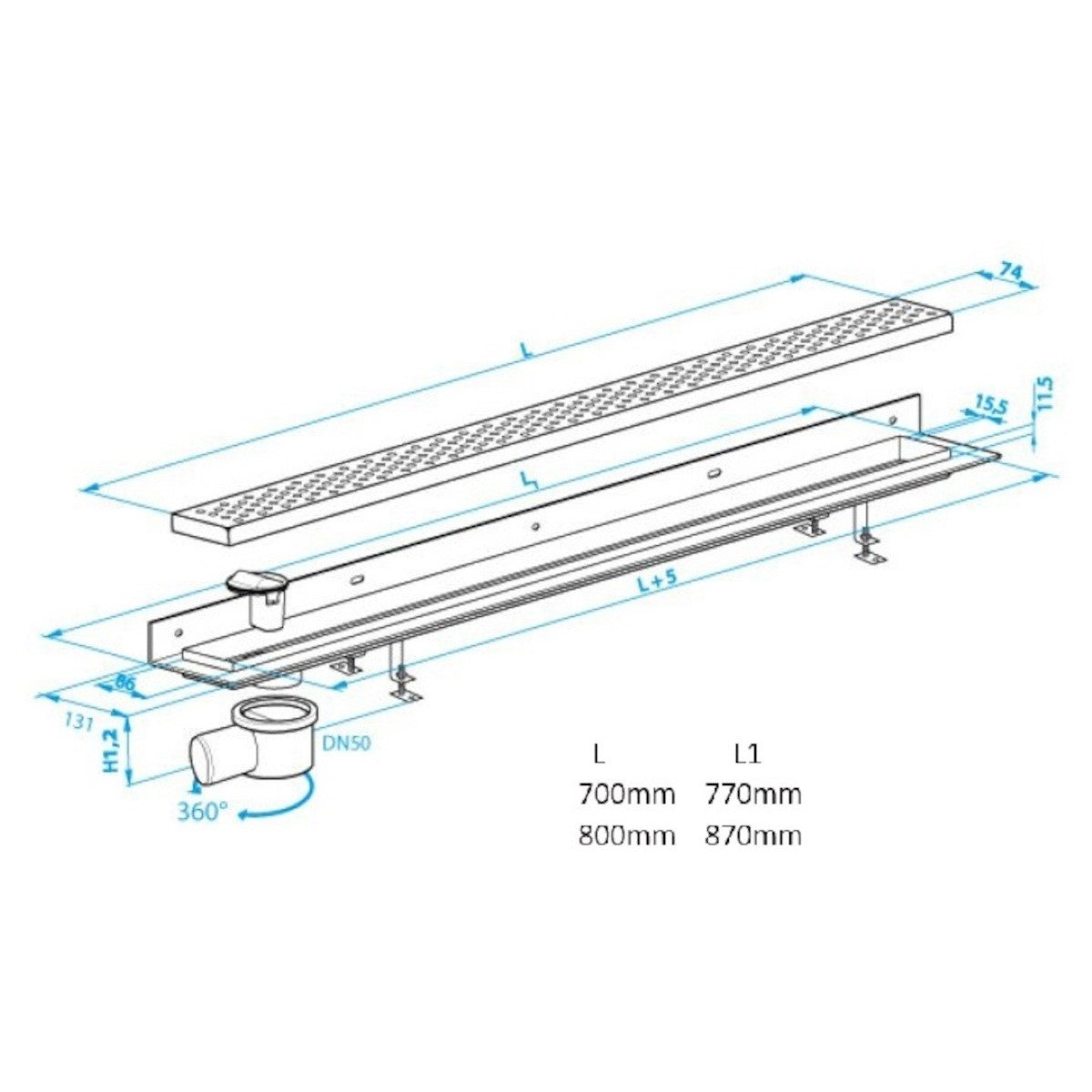 ZLAB80NRZ1LEM S-Line Klasik 80 cm obstenski model tuš kanaleta iz nerjavnega jekla