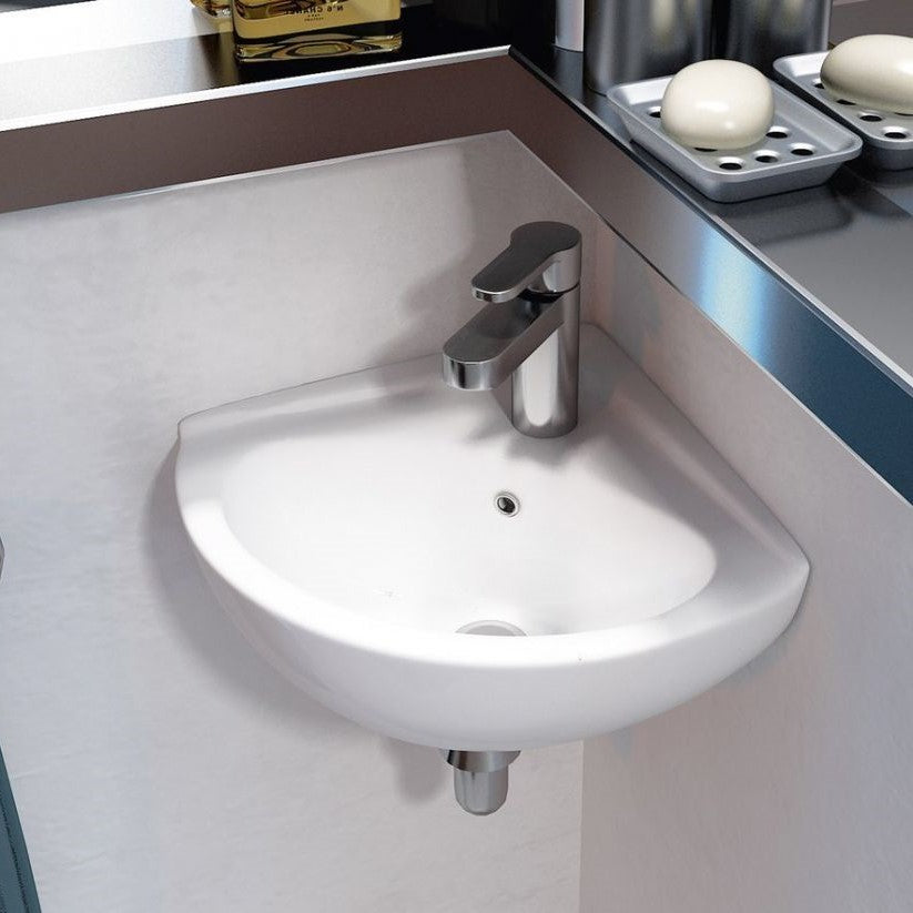 FS161 Sapho Luigi 34 x 34 cm kotni stenski keramični umivalnik z odprtino za armaturo