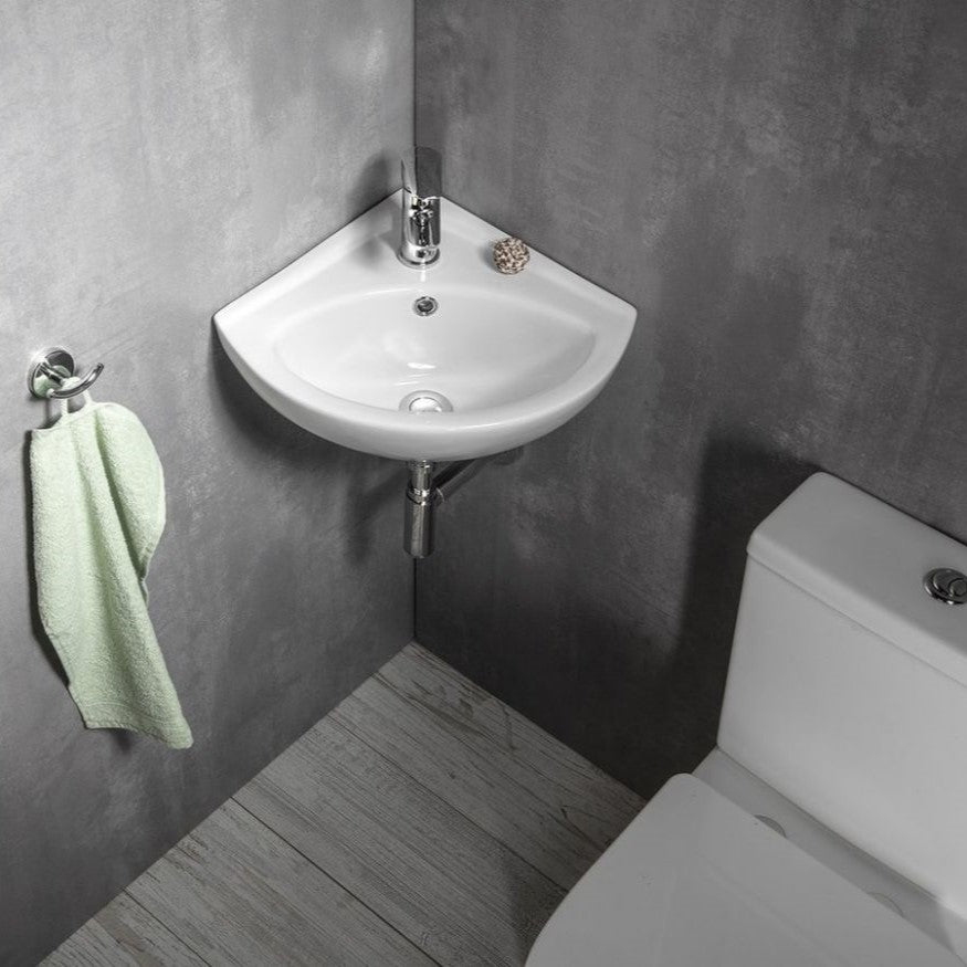 FS161 Sapho Luigi 34 x 34 cm kotni stenski keramični umivalnik z odprtino za armaturo