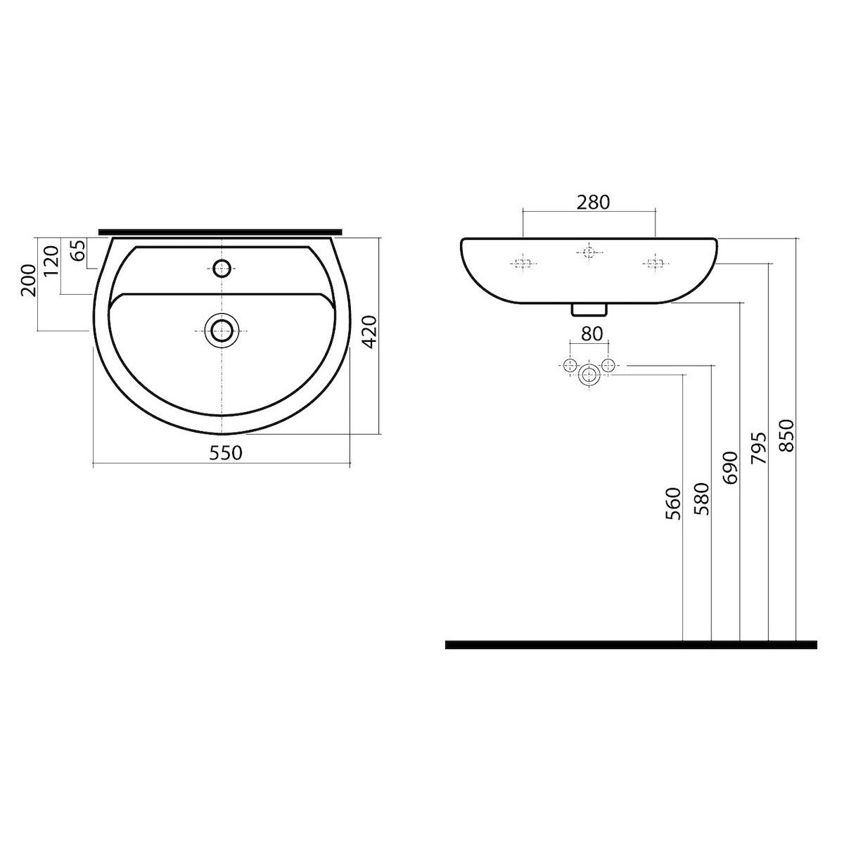 K91155000 Kolo Rekord 55 x 42 cm stenski keramični umivalnik z odprtino za armaturo